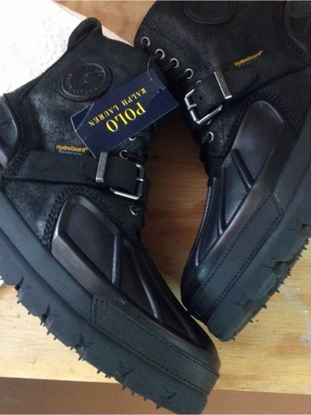 Ralph Lauren Black HydroGuard Lace-Up Utility Boots